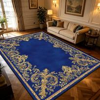 Blue Gold Luxury European Area Rug Classic Bedroom Carpet for Living Room Decor Washable Non-slip Fluffy Coffee Store Floor Mats 1.9x2.9ft(60x90cm)