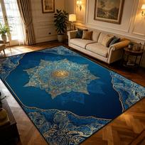 Blue Gold Luxury European Area Rug Classic Bedroom Carpet for Living Room Decor Washable Non-slip Fluffy Coffee Store Floor Mats 1.9x2.9ft(60x90cm)