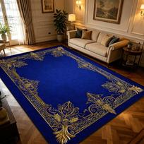 Blue Gold Luxury European Area Rug Classic Bedroom Carpet for Living Room Decor Washable Non-slip Fluffy Coffee Store Floor Mats 2.6x3.9ft(80x120cm)