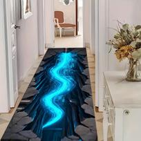 Glowing Blue Wave Runner Rug Steampunk Gear Cracked Mat Soft Non-Slip Industrial Style Long Hallway Carpet Modern Home Decor Mat 40X120CM
