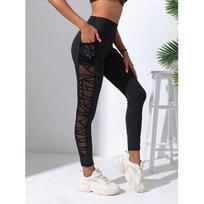 Side Mesh Yoga Women's Leggings Black Fabric Patchwork High Waist Soft Comfortable Gym Fitness Sportswear Long Pants M