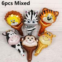 Foil Balloon Kids Inflatable Toys Safari Jungle Animal Head Tiger Lion Monkey Giraffe Cow 6pcs Mixed black