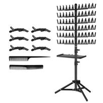 YCOC-Hair Extension Holder 2-Side, Braiding Rack With Tray, 144 Pegs Height Adjustable, Hair Stand With Stylist Tools Black black