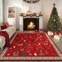 Home Red Christmas Rugs Soft Stain Resistant Modern Red Carpet Bedroom Rugs Dining Room Living Room Vintage Soft  Area Washable 80cmx120cm