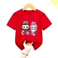 Contemporary Children's T-shirt Top, Printed with Popular LABUBU Pattern for Children's Clothing Short Sleeved Casual 100 multi