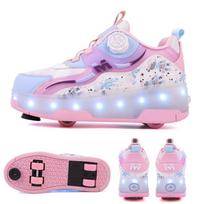 NEW LED Roller Skates Shoes with 4 Wheels Speed Skating Parkour Women's Sneaker with Wheels Children Sneakers Rollers with brake 32 pink