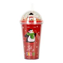 Christmas Cup with Lid Straw Insulated Tumbler with Lid Xmas Snowman Drink Mug red