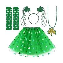 Lightweight Nonwoven Shamrock Necklace And Arm Sleeves Costume Skirt Headband Set For Comfortable Party Wear At Festival 1