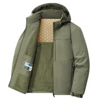 Men's Winter SoftShell Tactical Waterproof Jackets Male Hood Coat Combat Fishing Hiking Camping Climbing Skiing Outdoor Sports C 5XL armijos žalia spalva