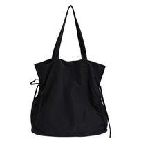 Solid Color Tote Bag with Side Drawstring Pockets Large Capacity Shopping Bag for Daily and Casual Use black