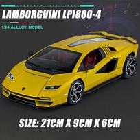 2026 New 1:24 Lamborghini Countach LPI 800-4 Alloy Sports Car Diecast Model Sound Light Toy Exhibition Display Decoration Collestion Gift Model geltona