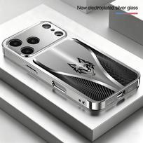 Curved Texture Wolf Head Pattern Glass Phone Case For iPhone 11 12 13 14 15 16 17 Pro Max Plus 17 Air Electroplate Silver Cover iPhone 12 Pro Max gray