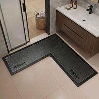 Luxury L-Shaped Kitchen Rug Anti-slip Washable Bathroom Mat Oil-resistant Water Absorbent Kitchen Corner Carpet For Home Corner gray