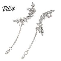 1 Pair Boho Rhinestone Leaf Ear Cuff Earrings, Sparkly Long Tassel Chain Dangle Earrings, Wedding Party Jewelry for Women 1 Pair gray
