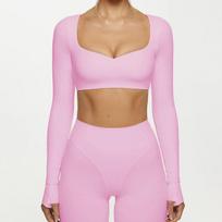 Pilates Yoga Fitness with Chest Pad Long Sleeve Set Two-piece Set High-end Sports Pants Yoga Suit Women L pink