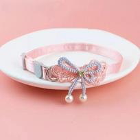 Pet Collar Pink Lace Bow Hanging Bead Cat Collar with Bell Pet Dog Kitten  Accessories Fof Small Dogs Pet Products 20-30cm white