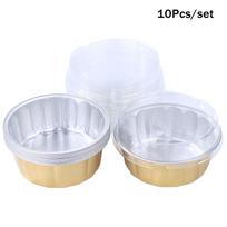 10 rinkinių aliuminio folijos tortų indai 250 ml tortų formelės įdėklai su dangteliais karščiui atsparūs folijos kepimo indai tortų forma virtuvės įrankis Gold