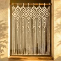 Boho Kutų Užuolaida Rankų Darbo Makramė Durims Bohemiško Stiliaus Austa Kabinama prie Durų angos, 90-110cm with Telescopic Rod