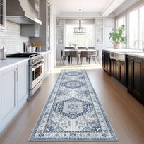 Bohemian Distressed Medallion Runner Rug Non-Slip Stain Resistant Floor Mat for Farmhouse Hallway Decor 50x160cm 20x63inch