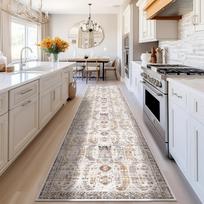 Bohemian Distressed Medallion Runner Rug Non-Slip Stain Resistant Floor Mat for Farmhouse Hallway Decor 60x180cm 24x71inch