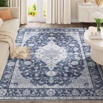 Vintage Floral Washable Rug with Non Slip Backing, Soft Low Pile  Non-Shedding Large Carpets for Bedroom, Farmhouse,Dining Room 60x90CM