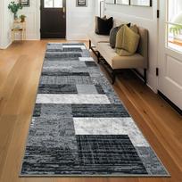 Nordic Minimalist Grey Block Runner Rug Non-Slip, Geometric Patchwork Textured Floor Mat Washable,Modern Decorative Entryway Rug 50X150cm-Felt