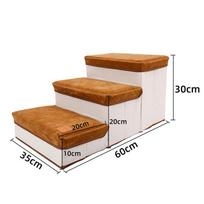 Pet Dog Ladder Foldable Soft Elastic Large Capacity 3 Storage Box Puppy Climbing Step Stairs for High Bed Sofa Brown brown