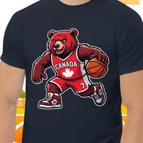 Bear playing basketball fun t-shirt 2XL red