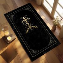 Gothic Black Gold Orthodox Calvary Cross Prayer Rug, Slavic Christian Home Decor, Non-Slip Religious Mat  Bedroom Living Room 43X120CM