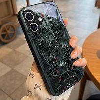 Circuit neural network Black Glass Phone Case For iPhone 11 Pro 12 13 mini 14 15 Pro Max 16 E 17 Air XS Max XR 8 7 Plus SE Cover iPhone 12 Pro Max