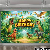2D flat dinosaur birthday party backdrop, featuring cartoon Tyrannosaurus rex and pterodactylszyc 59x51.1inch/150*130cm
