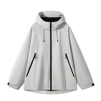 Unisex American Style Waterproof Hooded Windbreaker Jacket for Autumn Camping and Sports white