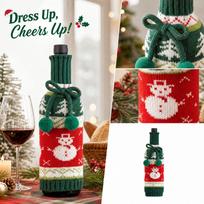 Christmas and Tree Red Wine Bottle Decoration, Holiday Tabletop Ornament One Size