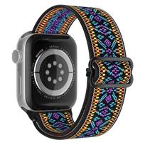 Elastic Nylon Strap for Apple Watch ultra 2 49mm Series 9/8/7 41mm 45mm38/42-40mm/44mm Bohemian Bracelet iWatch 6 5 4 3 Se Band 49mm-42mm-44mm-45mm black