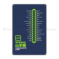 Tokyo Yamanote Line Train Station List Map Navy Metal Sign Customize Club Printing Cave Rusty Tin Sign Poster 30x40cm(11.8x15.7inch) green