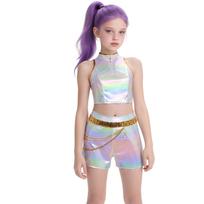 Vaikų baltas auksinis pasirodymo kostiumas KPOP Huntrix Rumi Zoey Mira Cosplay kostiumas Perukas KPop Demonų Medžiotojų Uniforma Helovino vakarėlis 130&K-Pop Demon Hunters beige