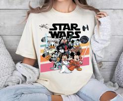 2026 Vasaros Retro Disney Mikis ir Draugai Žvaigždžių Karai Marškinėliai Gegužės 4-oji Tegul Būna Su Tavimi Marškinėliai Disney 100% Grynos Medvilnės Spausdintas T-shirt L juoda