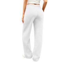 Pants Gym Commute Home Pants Women's Warm Wide-Leg Casual Sports Pants Wool-Lined Drawstring High-Waisted Straight-Leg 3XL white