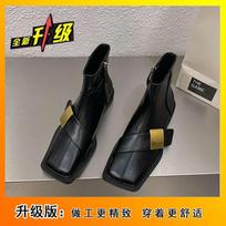 Versatile single boots temperament Martin boots black square head thin French small short boots women's shoes 2025 new spring and autumn 35