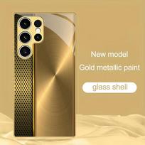 Gold textured electroplated glass phone case suitable for Samsung Galaxy S26 S25 S24 S23 S22 S20 FE/Ultra/Plus5G anti drop GalaxyS24FE brown