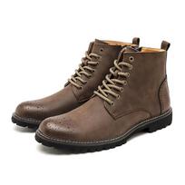 Men's Large Size Leather Martin Boots - Trendy Retro Work Shoes for Autumn & Winter 45 black