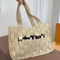 Seaside vacation woven bag, stylish lazy casual handbag, large capacity, versatile travel tote bag 40*30 beige