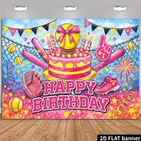 2D Sky Fence Bunting Confetti Girl Softball Birthday Photography Background Cloth 47.2x31.5inch/120*80cm yellow