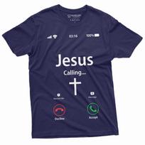 Jesus Calling Accept Decline Phone Menu Tee Shirt Church Christian Gifts Tee L blue