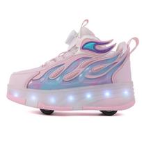 Šviečiantys riedučiai vaikams ir suaugusiems, lengvi LED ratukai su įjungimo/išjungimo jungikliu, unisex riedučių sportbačiai Size 33, Insole Length 21.2cm rausva
