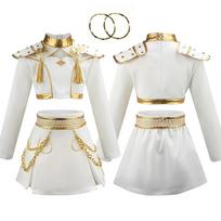 Vaikams Mergaitėms Kpop Rumi Zoey Mira Cosplay Kostiumas Helovinas Karnavalas Medžiotojai Scenos Kostiumas Perukas Kostiumas Šventė Vaidmenų Žaidimo Apranga 110(Height 110cm) white