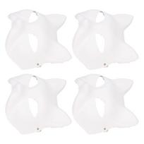 10PCS Cat Therian Face Cover Paper DIY Hand Painted Blank Animal Cat Half Face Cover with Fur and Eye Mesh for Cosplay Party white