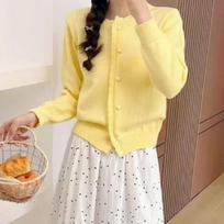 Women S Lazy Style Knit Cardigan Round Neck Loose Fit Autumn Winter Sweater One Size geltona