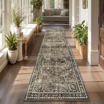 Retro Persian Flower Stripe Runner Rug Non Slip Washable Carpet for Corridor Kitchen Indoor Outdoor Home Decor 50x150cm 20x59inch