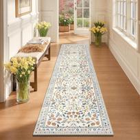 Retro Persian Flower Stripe Runner Rug Non Slip Washable Carpet for Corridor Kitchen Indoor Outdoor Home Decor 50x150cm 20x59inch